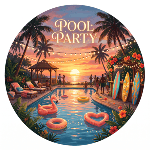CAPA PAINEL REDONDO POOL PARTY | TECIDO PREMIUM  | VÁRIOS MODELOS - 1.50X1.50M E 50X50CM