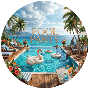 CAPA PAINEL REDONDO POOL PARTY | TECIDO PREMIUM  | VÁRIOS MODELOS - 1.50X1.50M E 50X50CM
