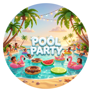 CAPA PAINEL REDONDO POOL PARTY | TECIDO PREMIUM  | VÁRIOS MODELOS - 1.50X1.50M E 50X50CM
