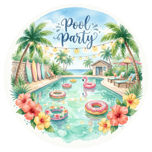 CAPA PAINEL REDONDO POOL PARTY | TECIDO PREMIUM  | VÁRIOS MODELOS - 1.50X1.50M E 50X50CM