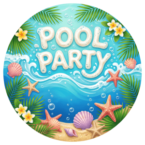 CAPA PAINEL REDONDO POOL PARTY | TECIDO PREMIUM  | VÁRIOS MODELOS - 1.50X1.50M E 50X50CM