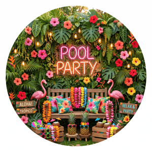 CAPA PAINEL REDONDO POOL PARTY | TECIDO PREMIUM  | VÁRIOS MODELOS - 1.50X1.50M E 50X50CM
