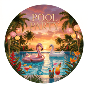 CAPA PAINEL REDONDO POOL PARTY | TECIDO PREMIUM  | VÁRIOS MODELOS - 1.50X1.50M E 50X50CM