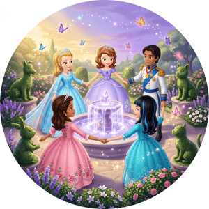 CAPA PAINEL REDONDO PRINCESA SOFIA | TECIDO PREMIUM  | VÁRIOS MODELOS - 1.50X1.50M E 50X50CM