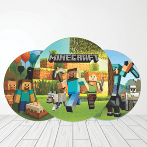 CAPA PAINEL REDONDO MINECRAFT | TECIDO PREMIUM  | VÁRIOS MODELOS - 1.50X1.50M E 50X50CM Tecido: Helanca 1.50x1.50m E 50X50cm    