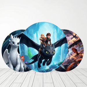 CAPA PAINEL REDONDO COMO TREINAR O SEU DRAGÃO | TECIDO PREMIUM  | VÁRIOS MODELOS - 1.50X1.50M E 50X50CM Tecido: Helanca 1.50x1.50m E 50X50cm    