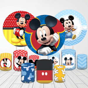 KIT CAPA PAINEL REDONDO E CILÍNDROS MICKEY | TECIDO PREMIUM  | VÁRIOS MODELOS. Tecido: Helanca     