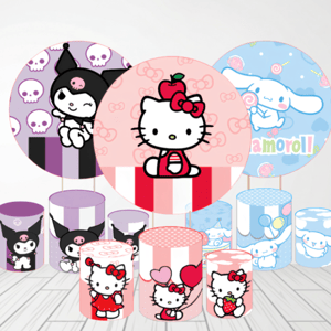 KIT CAPA PAINEL REDONDO E CILÍNDROS HELLO KITTY | TECIDO PREMIUM  | VÁRIOS MODELOS. Tecido: Helanca     