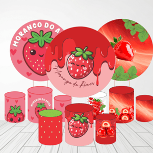 KIT CAPA PAINEL REDONDO E CILÍNDROS MORANGO DO AMOR | TECIDO PREMIUM  | VÁRIOS MODELOS. Tecido: Helanca     