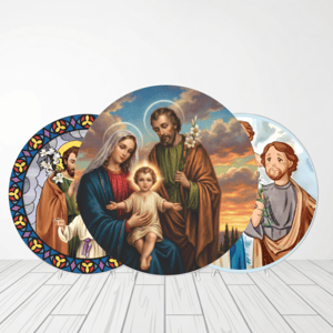 CAPA PAINEL REDONDO FAMÍLIA SAGRADA | TECIDO PREMIUM  | VÁRIOS MODELOS - 1.50X1.50M E 50X50CM Tecido: Helanca 1.50x1.50m E 50X50cm    