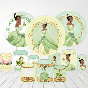 KIT CAPA PAINEL REDONDO E CILÍNDROS PRINCESA TIANA | TECIDO PREMIUM  | VÁRIOS MODELOS. Tecido: Helanca     