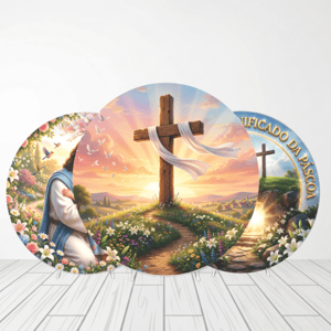 CAPA PAINEL REDONDO PÁSCOA CRISTÃ | TECIDO PREMIUM | VÁRIOS MODELOS - 1.50X1.50M E 50X50CM Tecido: Helanca 1.50x1.50m E 50X50cm