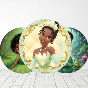 CAPA PAINEL REDONDO  PRINCESA E O SAPO TIANA | TECIDO PREMIUM  | VÁRIOS MODELOS - 1.50X1.50M E 50X50CM Tecido: Helanca 1.50x1.50m E 50X50cm    