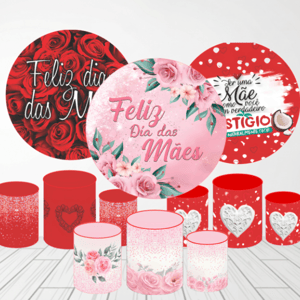 KIT CAPA PAINEL REDONDO E CILÍNDROS DIA DAS MÃES | TECIDO PREMIUM  | VÁRIOS MODELOS. Tecido: Helanca     