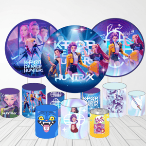 KIT CAPA PAINEL REDONDO E CILÍNDROS GUERREIRAS DO KPOP | TECIDO PREMIUM  | VÁRIOS MODELOS. Tecido: Helanca     