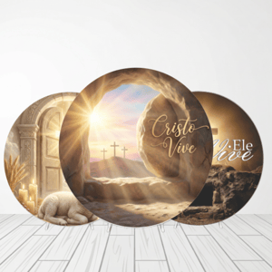 CAPA PAINEL REDONDO PÁSCOA CRISTÃ | TECIDO PREMIUM | VÁRIOS MODELOS - 1.50X1.50M E 50X50CM Tecido: Helanca 1.50x1.50m E 50X50cm