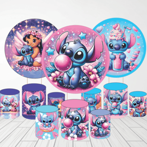 KIT CAPA PAINEL REDONDO E CILÍNDROS STITCH | TECIDO PREMIUM  | VÁRIOS MODELOS. Tecido: Helanca     