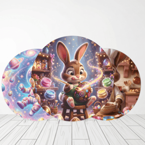 CAPA PAINEL REDONDO PÁSCOA COELHO | TECIDO PREMIUM  | VÁRIOS MODELOS - 1.50X1.50M E 50X50CM Tecido: Helanca 1.50x1.50m E 50X50cm    