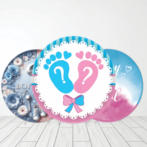 CAPA PAINEL REDONDO CHÁ REVELAÇÃO | TECIDO PREMIUM  | VÁRIOS MODELOS - 1.50X1.50M E 50X50CM Tecido: Helanca 1.50x1.50m E 50X50cm    