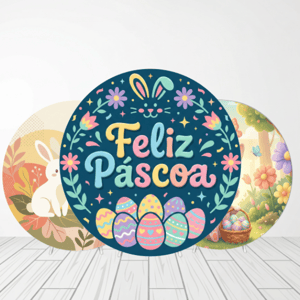 CAPA PAINEL REDONDO PÁSCOA COELHO | TECIDO PREMIUM  | VÁRIOS MODELOS - 1.50X1.50M E 50X50CM Tecido: Helanca 1.50x1.50m E 50X50cm    