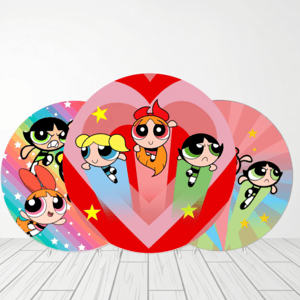 CAPA PAINEL REDONDO MENINAS SUPER PODEROSAS | TECIDO PREMIUM  | VÁRIOS MODELOS - 1.50X1.50M E 50X50CM Tecido: Helanca 1.50x1.50m E 50X50cm    