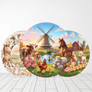 CAPA PAINEL REDONDO FAZENDINHA | TECIDO PREMIUM  | VÁRIOS MODELOS - 1.50X1.50M E 50X50CM Tecido: Helanca 1.50x1.50m E 50X50cm    