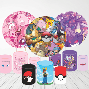 KIT CAPA PAINEL REDONDO E CILÍNDROS POKEMON | TECIDO PREMIUM  | VÁRIOS MODELOS. Tecido: Helanca     