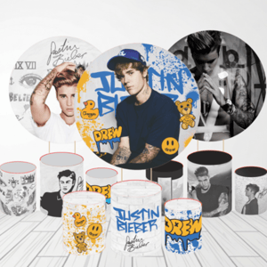 KIT CAPA PAINEL REDONDO E CILÍNDROS JUSTIN BIEBER | TECIDO PREMIUM  | VÁRIOS MODELOS. Tecido: Helanca     