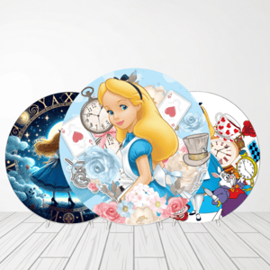 CAPA PAINEL REDONDO ALICE NO PAÍS DAS MARAVILHAS | TECIDO PREMIUM  | VÁRIOS MODELOS - 1.50X1.50M E 50X50CM Tecido: Helanca 1.50x1.50m E 50X50cm    