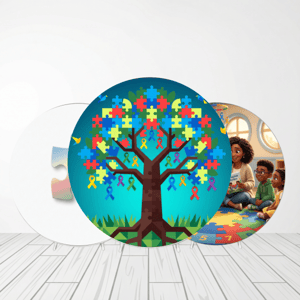 CAPA PAINEL REDONDO ABRIL AZUL  AUTISMO | TECIDO PREMIUM  | VÁRIOS MODELOS - 1.50X1.50M E 50X50CM