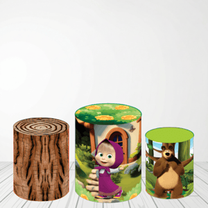 TRIO CAPA DE CILINDROS MASHA E O URSO | TECIDO PREMIUM Tecido: Helanca 1.50x1.50m E 50X50cm    