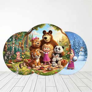 CAPA PAINEL REDONDO MASHA E O URSO | TECIDO PREMIUM  | VÁRIOS MODELOS - 1.50X1.50M E 50X50CM