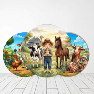 CAPA PAINEL REDONDO FAZENDINHA MENINO  | TECIDO PREMIUM  | VÁRIOS MODELOS - 1.50X1.50M E 50X50CM Tecido: Helanca 1.50x1.50m E 50X50cm    