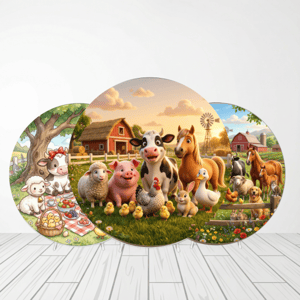 CAPA PAINEL REDONDO FAZENDINHA | TECIDO PREMIUM  | VÁRIOS MODELOS - 1.50X1.50M E 50X50CM