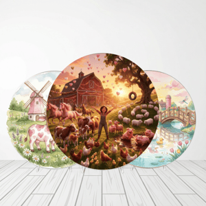 CAPA PAINEL REDONDO FAZENDINHA | TECIDO PREMIUM  | VÁRIOS MODELOS - 1.50X1.50M E 50X50CM Tecido: Helanca 1.50x1.50m E 50X50cm    