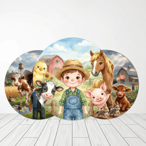 CAPA PAINEL REDONDO FAZENDINHA MENINO  | TECIDO PREMIUM  | VÁRIOS MODELOS - 1.50X1.50M E 50X50CM Tecido: Helanca 1.50x1.50m E 50X50cm    