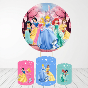 KIT CAPA PAINEL REDONDO E CILÍNDROS PRINCESAS | TECIDO PREMIUM