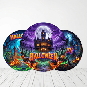 CAPA PAINEL REDONDO HALLOWEEN DIA DAS BRUXAS | TECIDO PREMIUM  | VÁRIOS MODELOS - 1.50X1.50M E 50X50CM Tecido: Helanca 1.50x1.50m E 50X50cm    