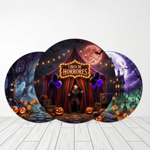CAPA PAINEL REDONDO HALLOWEEN DIA DAS BRUXAS | TECIDO PREMIUM  | VÁRIOS MODELOS - 1.50X1.50M E 50X50CM Tecido: Helanca 1.50x1.50m E 50X50cm    