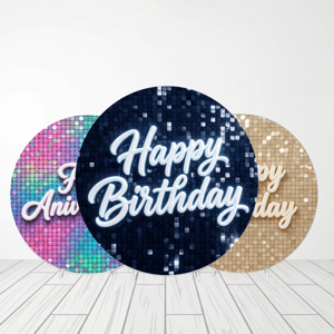 CAPA PAINEL REDONDO FELIZ ANIVERSÁRIO | TECIDO PREMIUM  | VÁRIOS MODELOS - 1.50X1.50M E 50X50CM Tecido: Helanca 1.50x1.50m E 50X50cm    