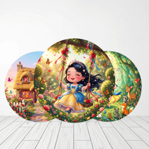 CAPA PAINEL REDONDO PRINCESA BRANCA DE NEVE | TECIDO PREMIUM  | VÁRIOS MODELOS - 1.50X1.50M E 50X50CM Tecido: Helanca 1.50x1.50m E 50X50cm    