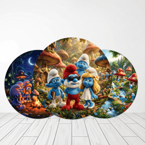CAPA PAINEL REDONDO SMURFS | TECIDO PREMIUM | VÁRIOS MODELOS - 1.50X1.50M E 50X50CM Tecido: Helanca 1.50x1.50m E 50X50cm