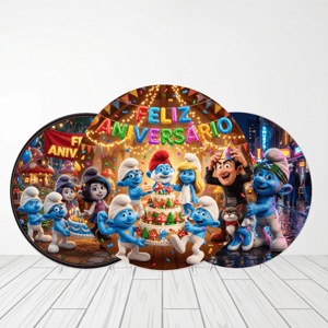 CAPA PAINEL REDONDO SMURFS | TECIDO PREMIUM | VÁRIOS MODELOS - 1.50X1.50M E 50X50CM