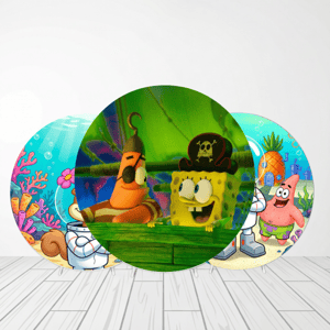 CAPA PAINEL REDONDO BOB ESPONJA | TECIDO PREMIUM  | VÁRIOS MODELOS - 1.50X1.50M E 50X50CM