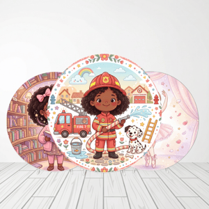 CAPA PAINEL REDONDO PROFISSÕES INFANTIL MENINAS | TECIDO PREMIUM | VÁRIOS MODELOS - 1.50X1.50M E 50X50CM