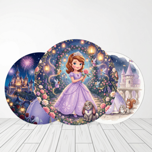 CAPA PAINEL REDONDO PRINCESA SOFIA | TECIDO PREMIUM  | VÁRIOS MODELOS - 1.50X1.50M E 50X50CM