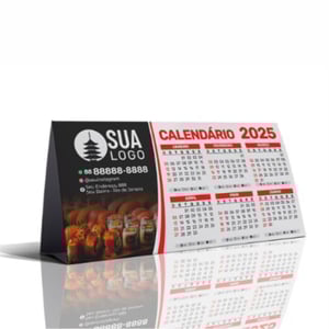 CALENDÁRIO DE MESA TRIANGULAR Ningbo 300g 200x95mm 4/0 BRILHO  Possui 6 meses em cada lado e espaço para personalização