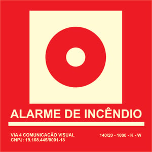 PLACA ALARME DE INCÊNDIO EM ACRÍLICO ACRÍLICO 3mm 14x14 cm Silk Impressão direta epóxi e fotoluminescente, padrão bombeiro Corte reto Com dupla-face