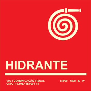 PLACA DE HIDRANTE EM ACRÍLICO ACRÍLICO 3mm 14x14 cm Silk Impressão direta epóxi e fotoluminescente, padrão bombeiro Corte reto Com dupla-face