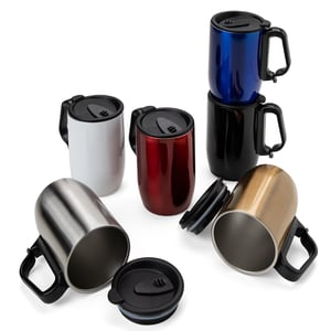 Caneca Inox Parede Dupla 350ml INOX 350ml GRAVAÇÃO A LASER, DIGITAL, DTF UV   Caneca 350ml parede dupla em Inox, com pegador de plástico, contém tampa com compartimento que ao deslizar, pode ser aberto para beber e base com EVA antiderrapante.